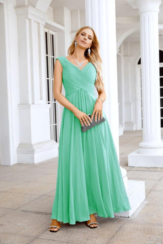 Ladies Chiffon V Neck Sleeveless Floor Length Bridesmaid Evening Dress Wedding Party Evening Dress 28126