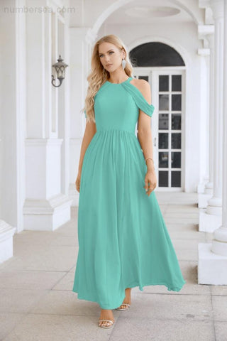 Ladies Chiffon Off Shoulder Swing Sleeve Front Slit Bridesmaid Evening Dress Wedding Party Evening Dress 28117
