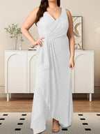 A-Line V-Neck Ruched Metallic Mesh Dress by Dreamylily