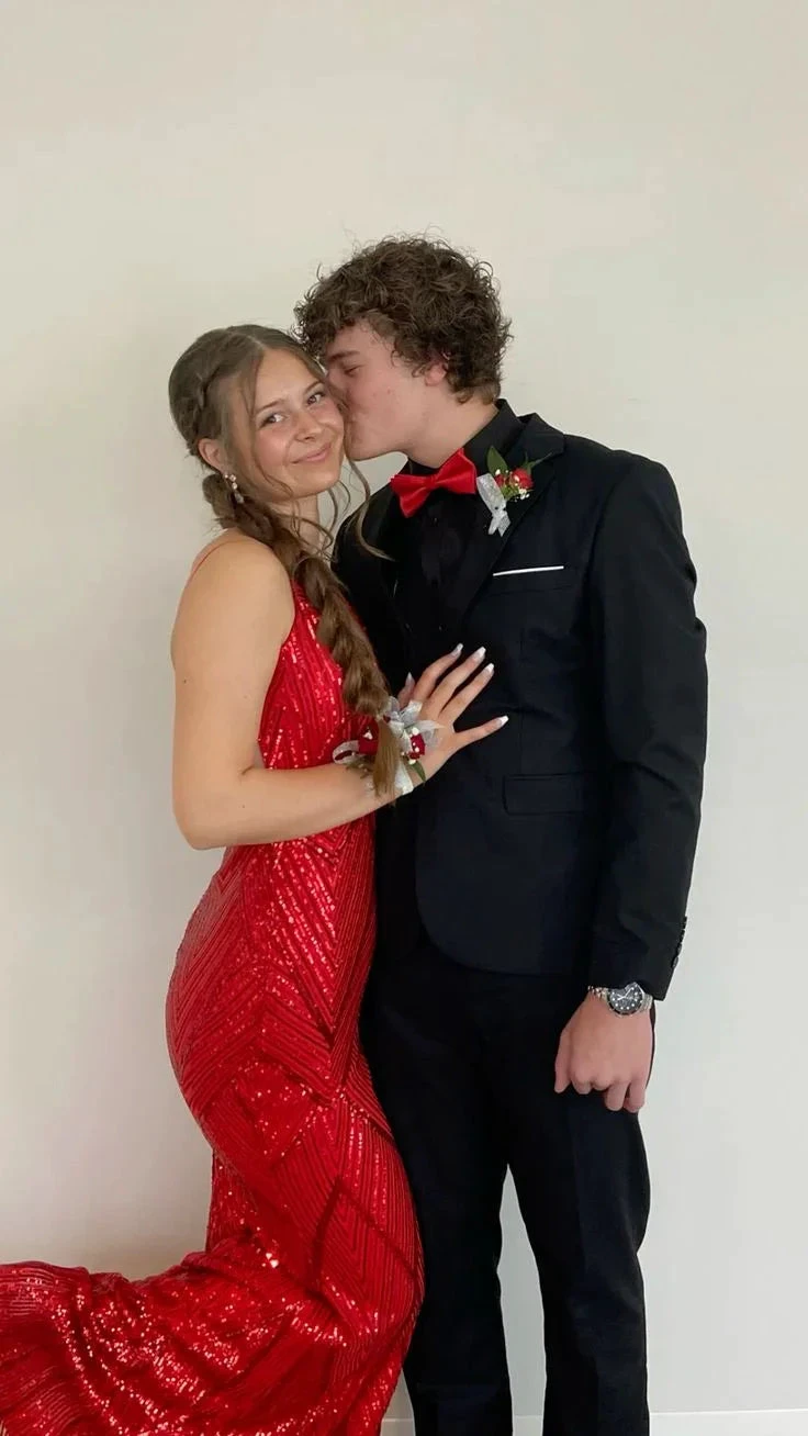 Sparkly Red V Neck Mermaid Prom Dress Red Evening Dress Y7446 by simplepromdress