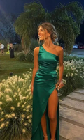 One Shoulder Green Prom Evening Dress With High Split Y4311 by simplepromdress