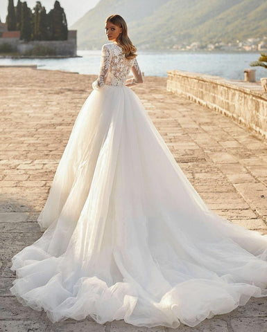 Vestidos de novia de princesa de lujo, bonitos y elegantes, modestos, con cuello redondo y mangas largas, vestidos de novia musulmanes, vestidos de novia 