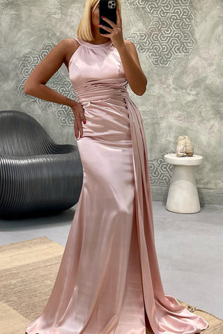 Elegantes langes Meerjungfrau-Abendkleid aus Satin mit Juwelen