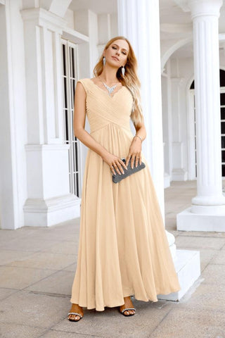 Ladies Chiffon V Neck Sleeveless Floor Length Bridesmaid Evening Dress Wedding Party Evening Dress 28126