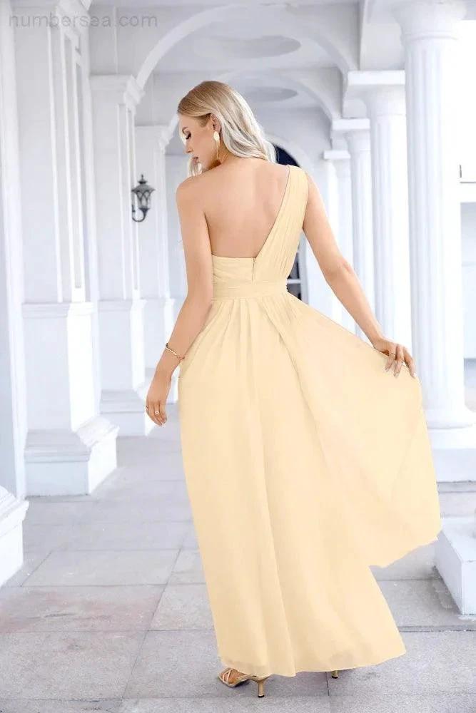 Ladies Chiffon One Shoulder Bridesmaid Evening Dress Wedding Party Evening Dress 28133 by numbersea