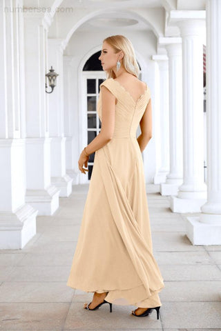 Ladies Chiffon V Neck Sleeveless Floor Length Bridesmaid Evening Dress Wedding Party Evening Dress 28126