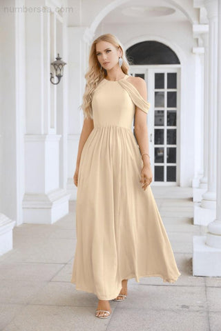 Ladies Chiffon Off Shoulder Swing Sleeve Front Slit Bridesmaid Evening Dress Wedding Party Evening Dress 28117