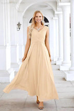 Ladies Chiffon V Neck Sleeveless Floor Length Bridesmaid Evening Dress Wedding Party Evening Dress 28126 by numbersea