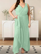 A-Line V-Neck Ruched Metallic Mesh Dress by Dreamylily