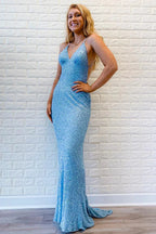 Royal Blue Sequin Mermaid Long Prom Dress SYP86 by vivymakudress