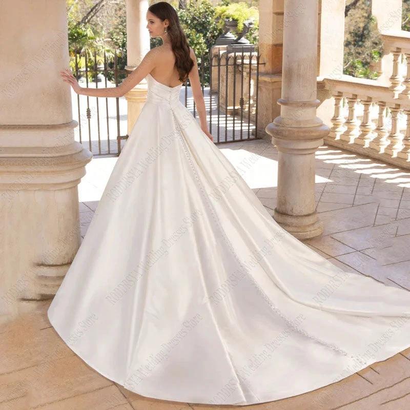 Strapless Satin Wedding Dresses For Women Bridal Party Gowns Sexy High Slit свадебное платье Modern Custom Made 2023 by payinti