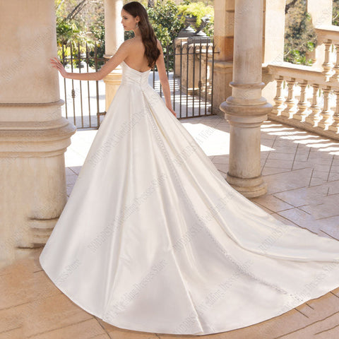 Vestidos de novia de satén sin tirantes para mujer, vestidos de fiesta nupciales sexys con abertura larga, modernos hechos a medida 2023 