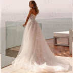 Fashion Strapless 3D Flower Lace Applique Wedding Dresses Sweep Train Custom Bridal Grown Vestido De Noival