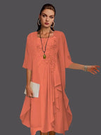 Two Piece A-Line Chiffon Lace Sleeveless Jacket Dresses with Pleats Appliques by Dreamylily