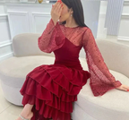 Women's Sequin Prom Dress Chiffon Tiered Burgundy Evening Dress Y7616 by simplepromdress