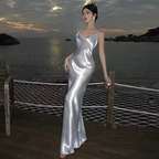Simple White Satin Backless Long Prom Evening Dress Y7841 by simplepromdress