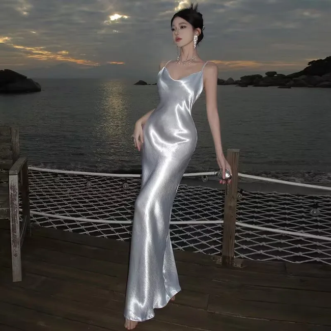 Simple White Satin Backless Long Prom Evening Dress Y7841 Hover Image