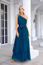 Ladies Chiffon One Shoulder Bridesmaid Evening Dress Wedding Party Evening Dress 28133 by numbersea