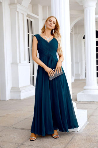 Ladies Chiffon V Neck Sleeveless Floor Length Bridesmaid Evening Dress Wedding Party Evening Dress 28126