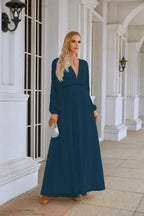 Ladies V Neck Chiffon Long Sleeve Front Slit Bridesmaid Evening Dress Wedding Party Shopping Evening Dress 28109 by numbersea