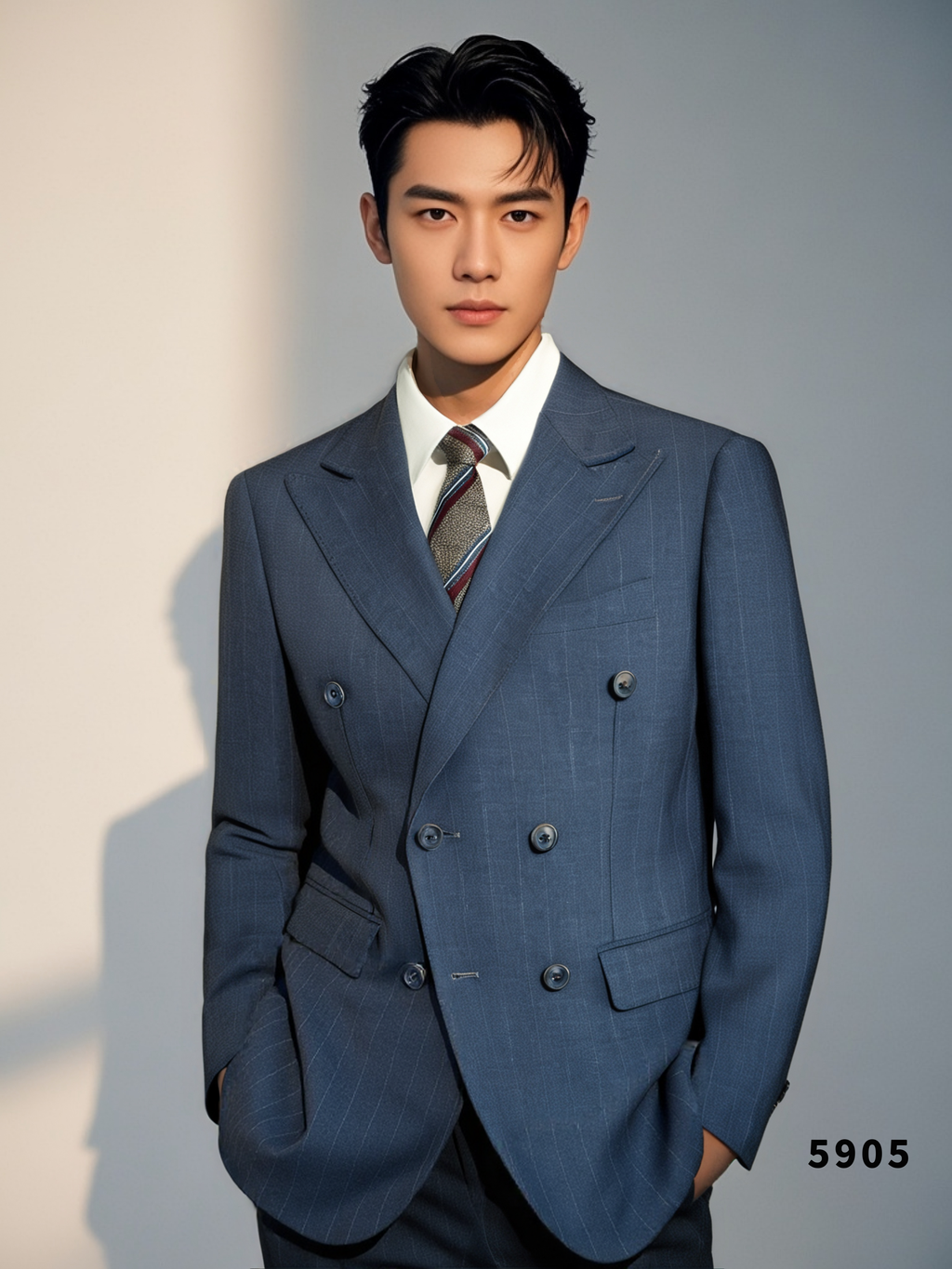 Charcoal Gold Pinstripe Wool Double-Breasted 3-Piece Wedding Suit | Tailored Groom & Groomsmen Attire by 男装