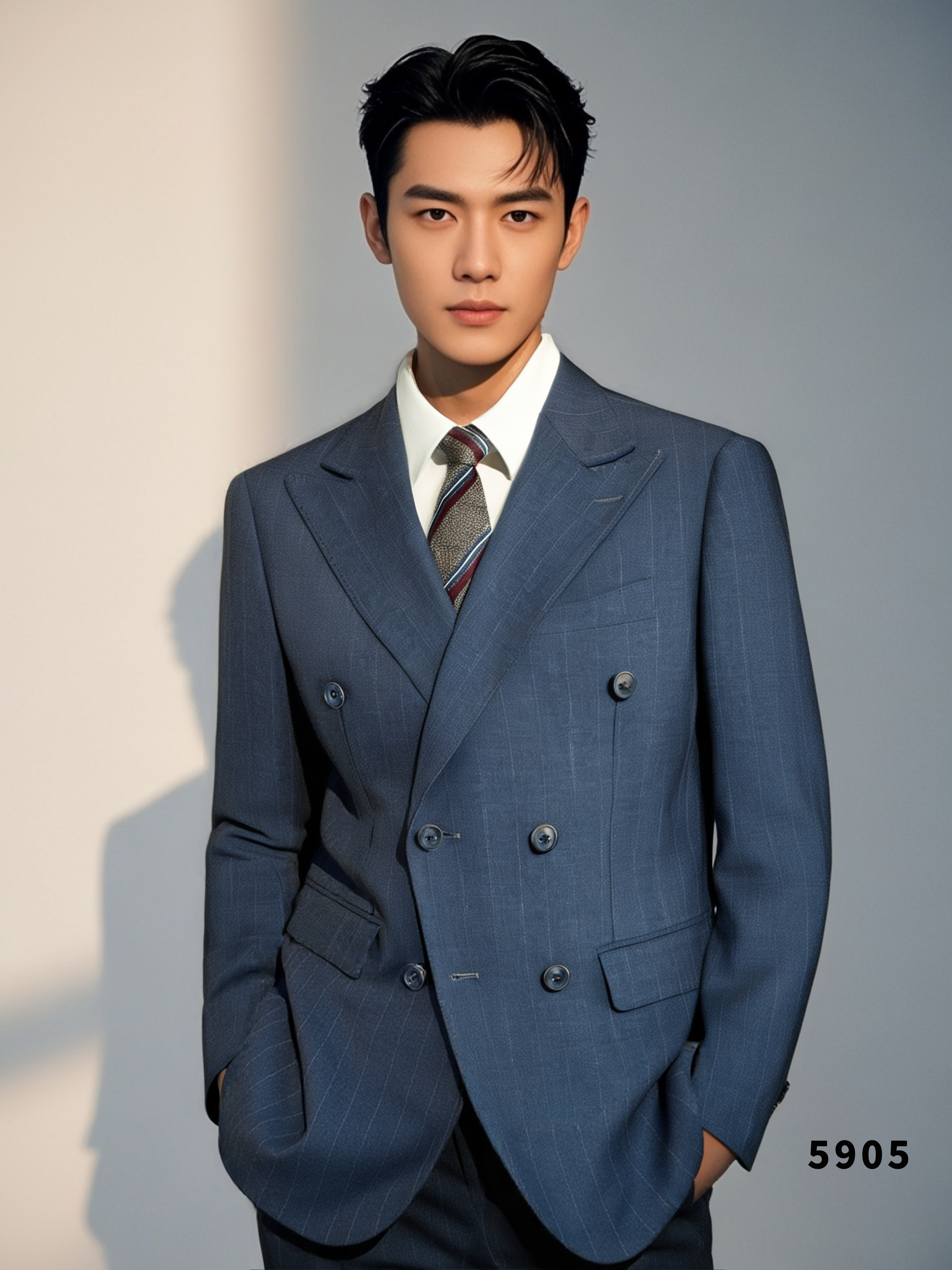 Charcoal Gold Pinstripe Wool Double-Breasted 3-Piece Wedding Suit | Tailored Groom & Groomsmen Attire by 男装