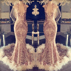 Mermaid Halter Open Back and Feather Detail Long Prom Dress by BIZTUNNEL