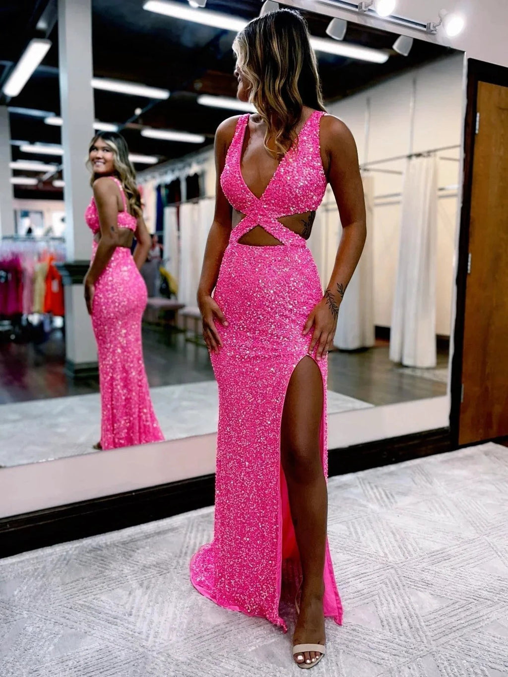 Salma |Mermaid V Neck Sequins Prom Dress with Slit by KissProm