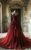 Elegant Burgundy Tulle Appliques 3D Rose Flowers Evening Dress Long Formal Prom Dress Y8375 by simplepromdress