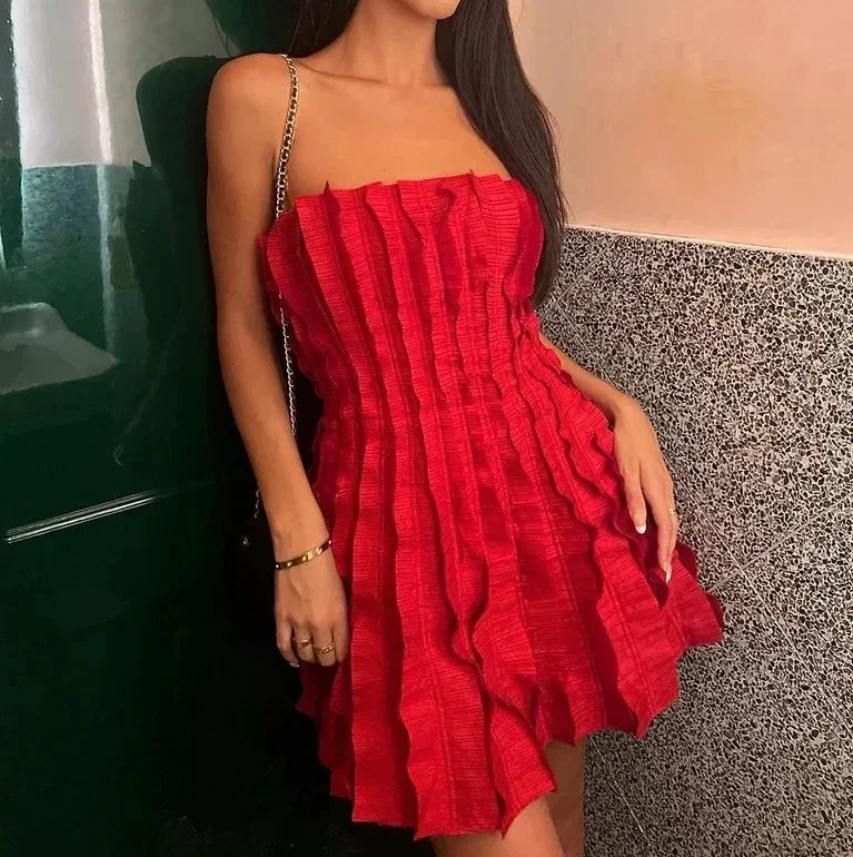 Strapless Red Ruffles A Line Homecoming Dress Mini Prom Dress Y8004 by simplepromdress