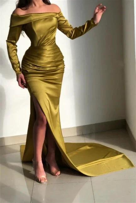 Ravishing Sage Green Prom Dress with Flowing Split Sleeves by BIZTUNNEL