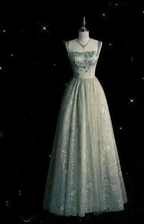 Charming Sage Green Long Tulle Lace Prom Dress A Line Party Evening Dress Y7544 by simplepromdress