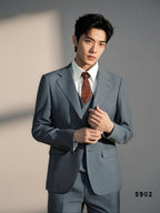 Dusty Blue Pinstripe Wool 3-Piece Wedding Suit | Tailored Groom & Groomsmen Attire by 男装