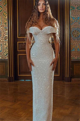 White Sequins Sweetheart Off-the-shoulder Mermaid Long Prom Dress