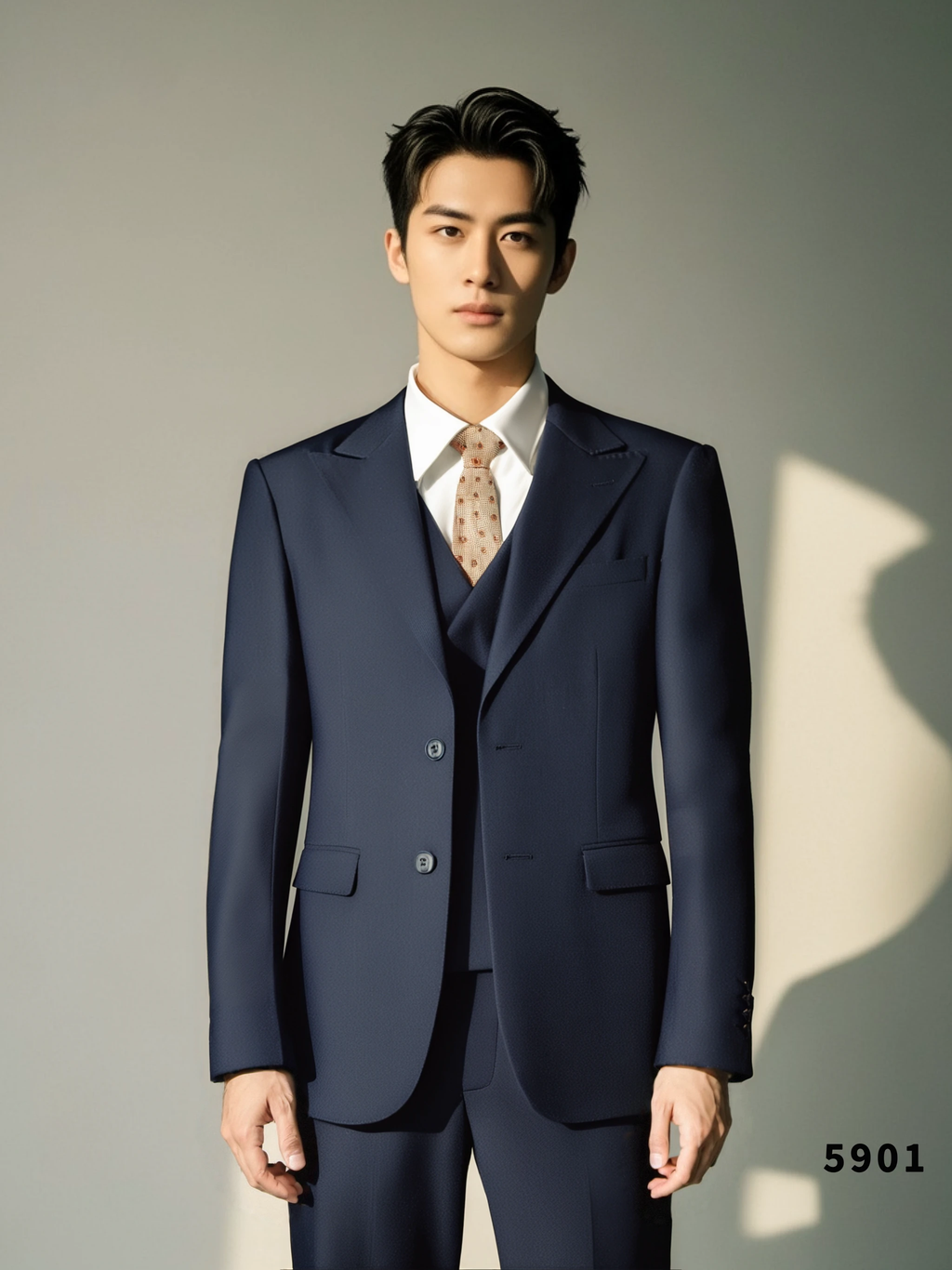 Navy Blue Wool 3-Piece Wedding Suit | Tailored Groom & Groomsmen Attire by 男装