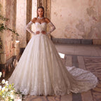 White Floral Lace Ball Gown Wedding Dress with Sweetheart Neckline and Detachable Long Sleeves SW677