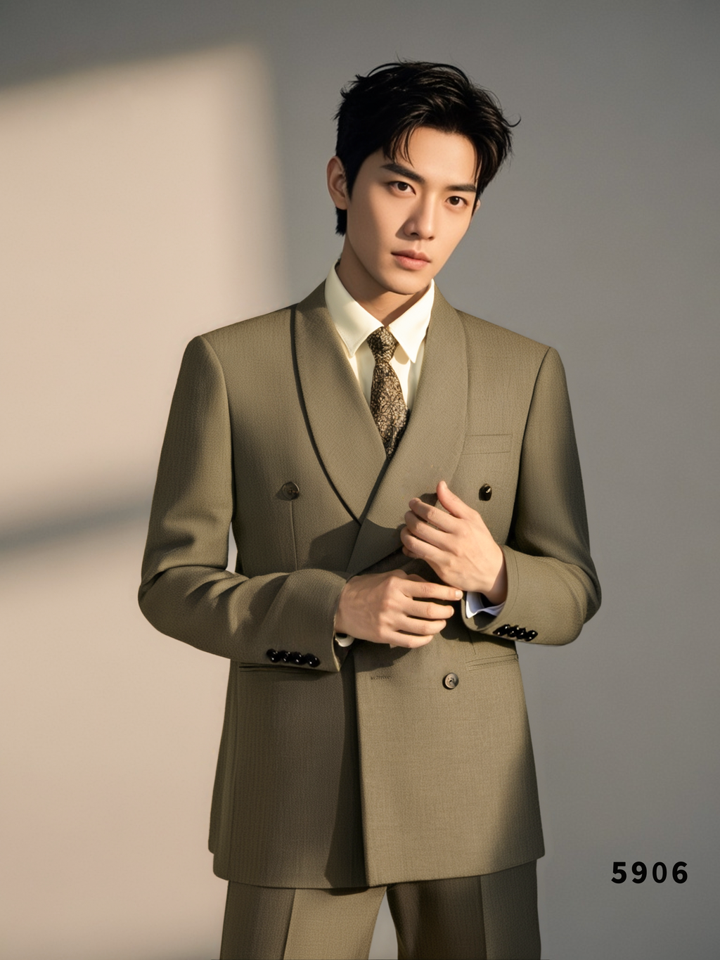 Taupe Wool Double-Breasted 3-Piece Wedding Suit | Tailored Groom & Groomsmen Attire by 男装