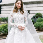 Princess Long Sleeve Wedding Dress For Women Romantic Lace High Neck Bride Party Gorgeous Applique Boho Bridal Gown by payinti
