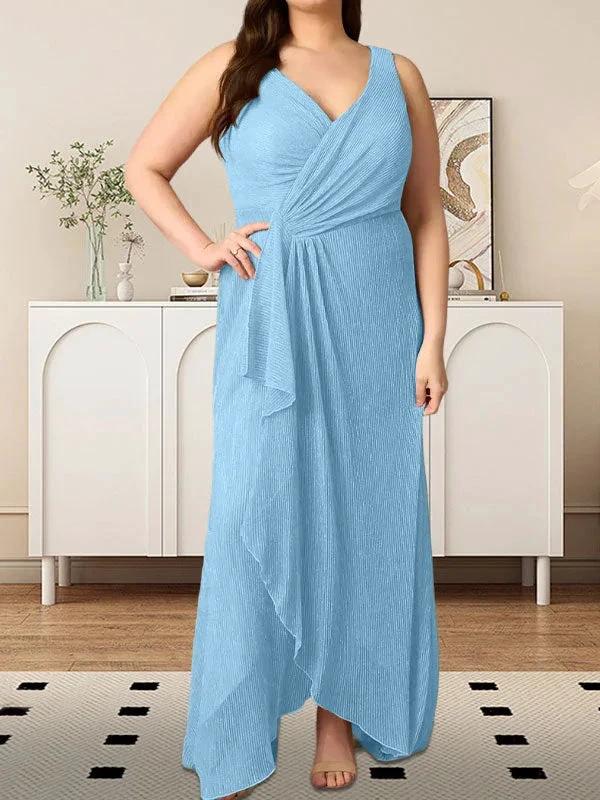 A-Line V-Neck Ruched Metallic Mesh Dress by Dreamylily