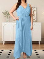 A-Line V-Neck Ruched Metallic Mesh Dress by Dreamylily