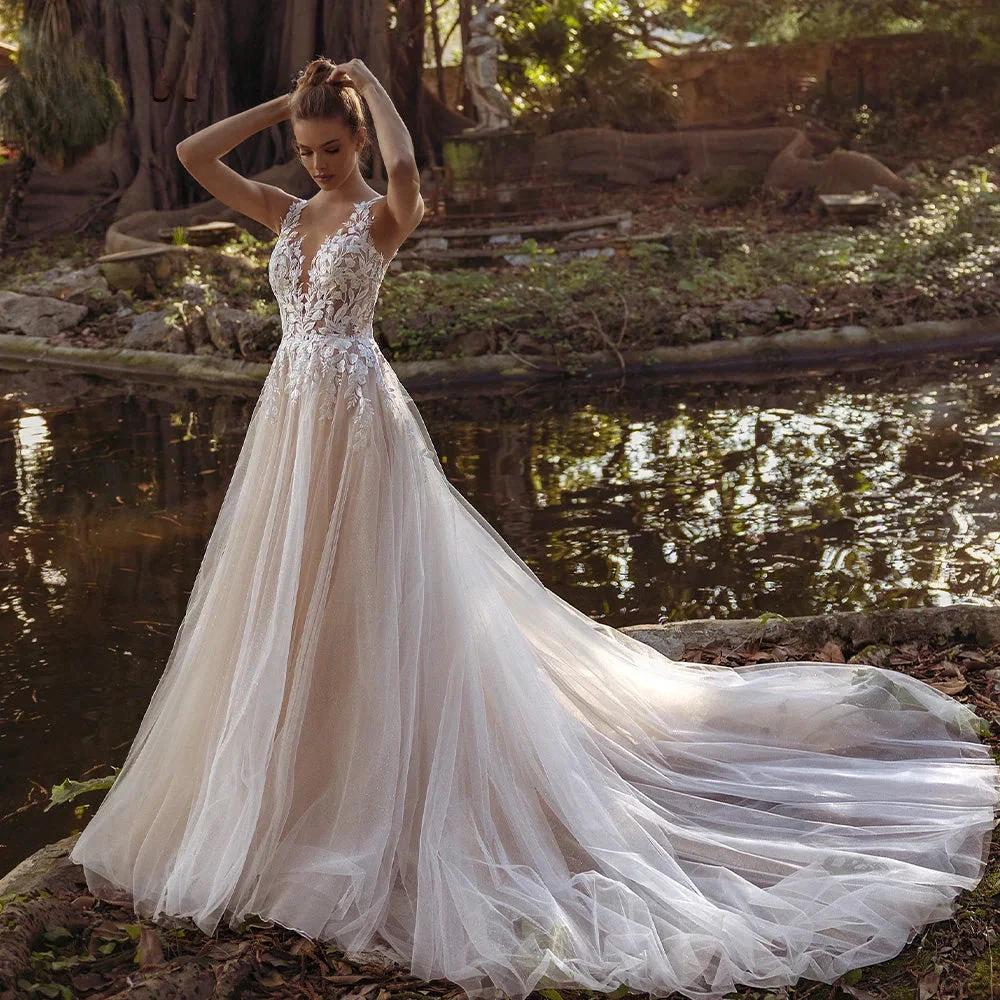 Pastrol Wedding Dress V-neck Tank Sleeveless 2023 For Women Bridal Vestidos De Noiva Custom Made Appliques Formal by payinti