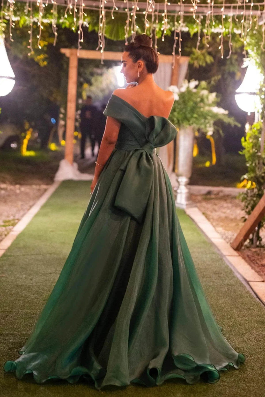 Long A line Strapless One Shoulder Bowknot Prom Dress With Front Split by BIZTUNNEL