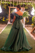 Long A line Strapless One Shoulder Bowknot Prom Dress With Front Split by BIZTUNNEL