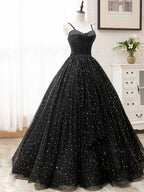 V Neck Glitter Black Long Prom Dress by KissProm