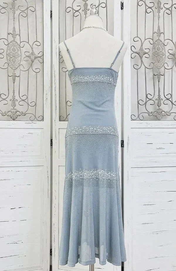 Classy Spaghetti Straps Blue Chiffon Beaded Prom Dress Evening Dress Y8248 by simplepromdress