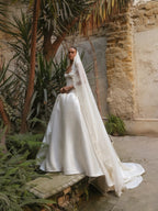Classic White Satin Strapless Ball Gown Wedding Dress with Veil SW191