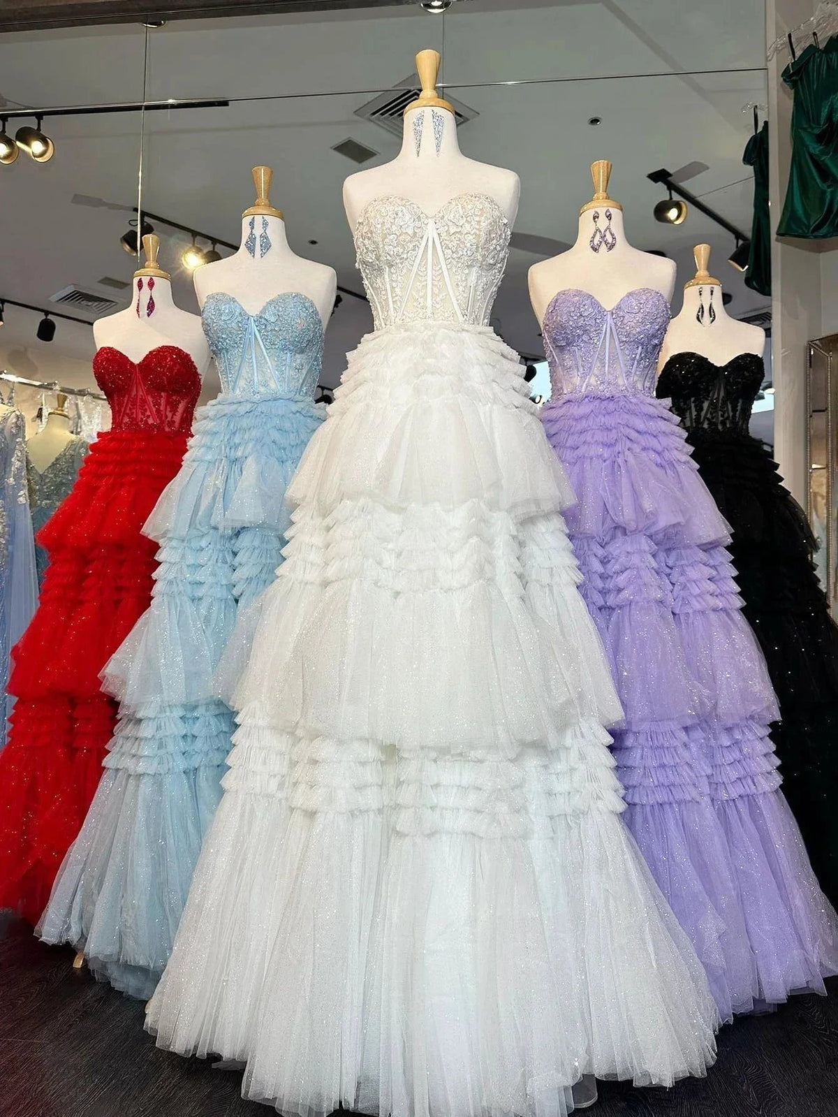 Adelyn |A-Line Sweetheart Tiered Long Tulle Prom Dress by KissProm