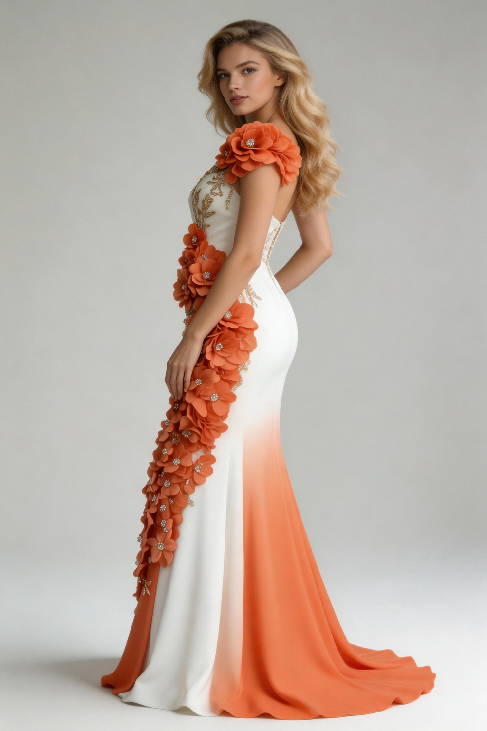 Vestido de fiesta de sirena de gasa con apliques de flores de peonía, elegante, vestido de noche Y8567