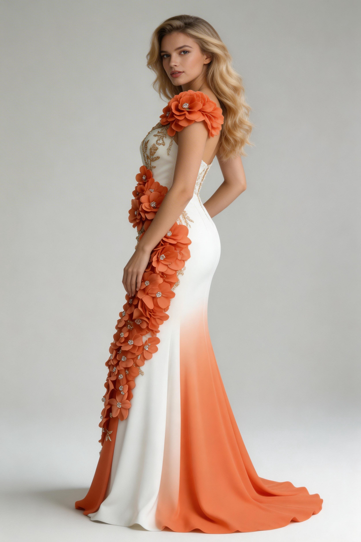 Vestido de fiesta de sirena de gasa con apliques de flores de peonía, elegante, vestido de noche Y8567