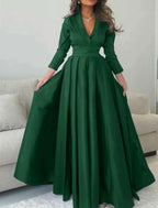Gown Elegant Formal Length Sleeve V Neck with Pleats Evening Dress by Aabei Dress